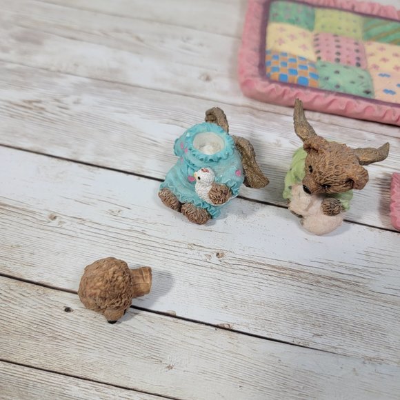 1996 Youngins Teddy Bear Picnic Miniatures Set 6pc Ceramic Ceramic Pastel Colors - Picture 7 of 11